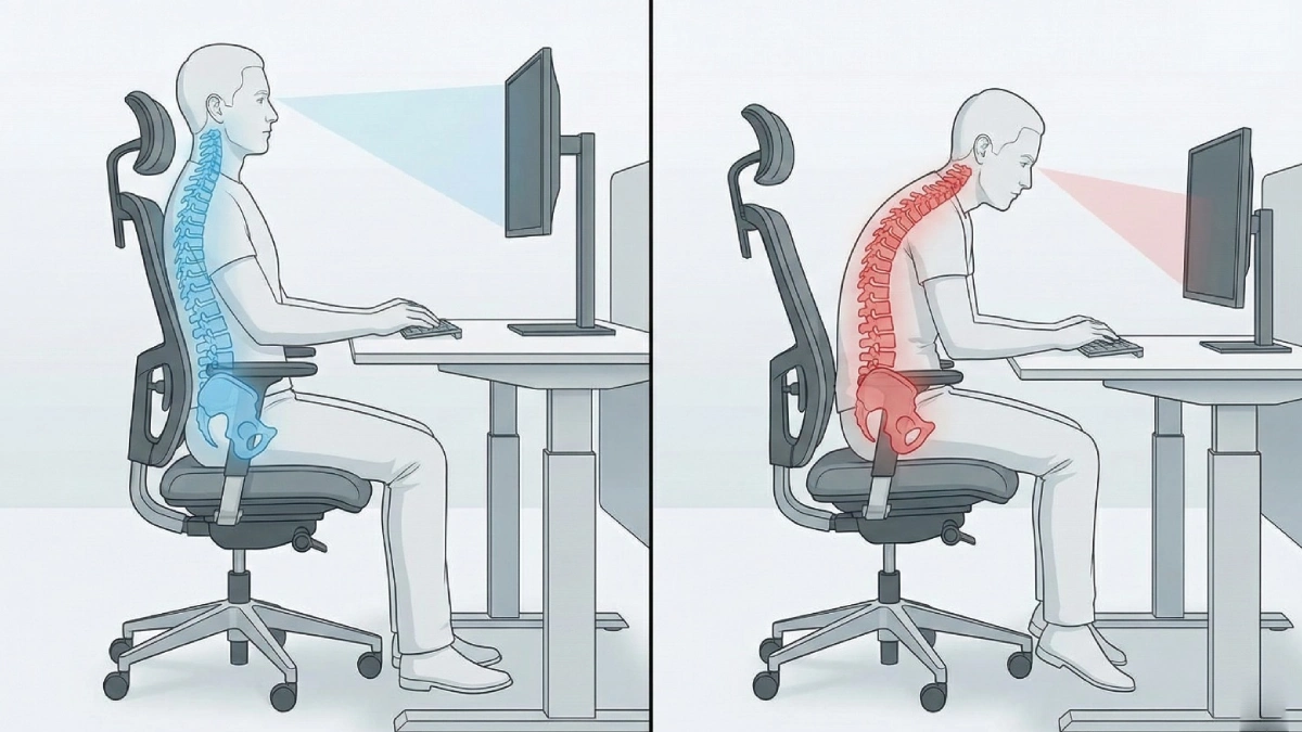 Back pain from office chair caused by poor sitting posture