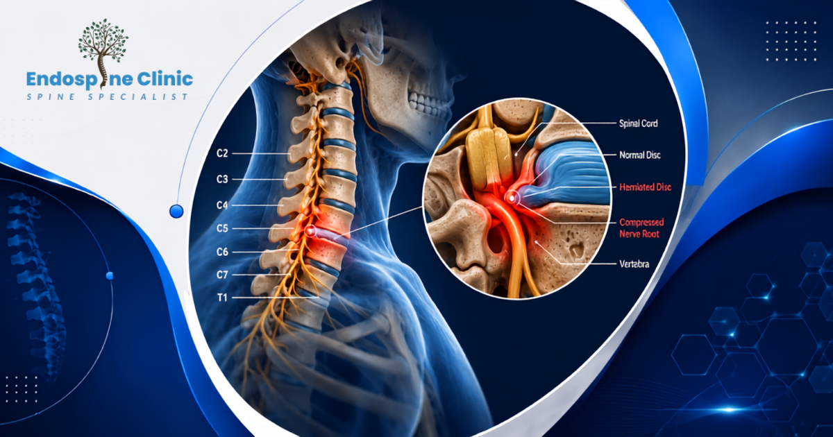 Professional experiencing neck pain indicative of a cervical spine issue at a desk.